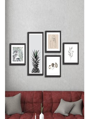 Lexroo 5 Parça Dekoratif Mdf Tablo Seti Çerçeve Görünümlü DEKOLIADKG004