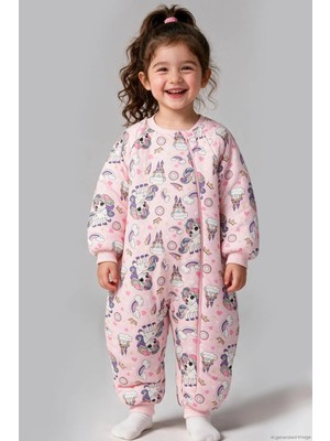Begi Kız Çocuk Uyku Tulumu Sevimli Unicorn & Şato Desenli 2-8 Yaş , Pembe
