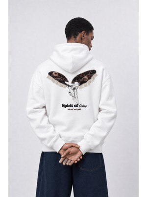 Respire Erkek Spirit Patch Detaylı Oversize Hoodie Ekru