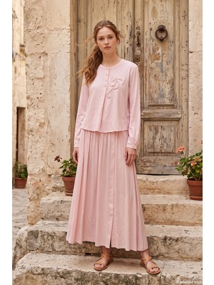 Ceremony Kristal Işlemeli Etekli Modal Takım 918 Pembe