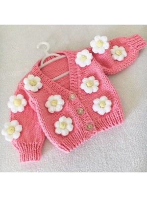 El Örgüsü Bebek Papatyalı Crop Hırka