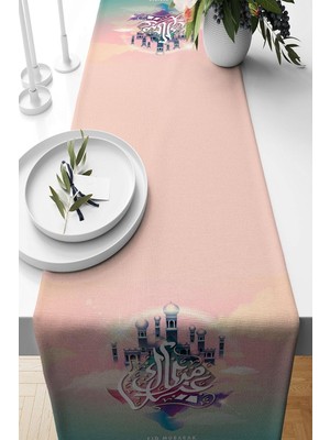 Store Pelangi Pembe Ramazan Cami Temalı Leke Tutmaz Kumaş Salon Mutfak Masa Değişik Ranır Modelleri Runner, Pembe 40 x 140