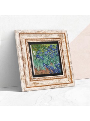 Store Van Gogh Irisler Taş Duvar Tablosu - Çerçeveli Taş Tablo - Dekoratif Duvar Sanatı - Modern Ev ve Ofis Duvar Dekoru T1-66