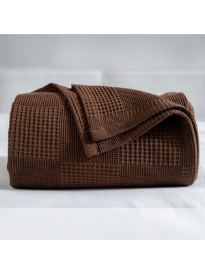 Khi-Zai Rayme Tekstil Waffle Desenli Pike Yatak Örtüsü Koyu Kahverengi, Çift Kişilik Pike 200X230 Cm, 100% Pamuk, Hafif 4 Mevsim Kullanım