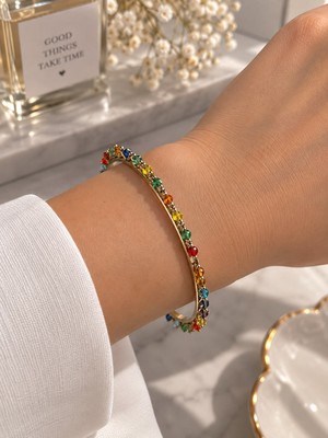 Mare Butik Renkli Taş Detaylı Gold Bileklik