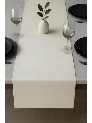 Store Kadife Görünümlü Masa Runnerı,ekru 40 x 140