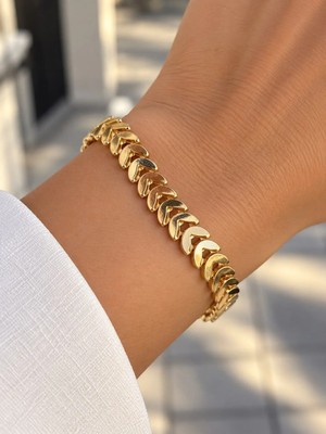 Mare Butik Geometrik Zincir Detaylı Gold Bileklik