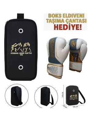 Legacy Kick Boks Eldiveni Muay Thai ve Eldiven Taşıma Çantalı Beyaz Altın 12 Oz, Legacy-Çnt-Byz-12