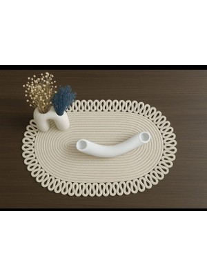 Store Oval Jüt Runner Masa Örtüsü, 30X70 Cm, Hasır Dokuma, Çift Taraflı, Doğal Krem