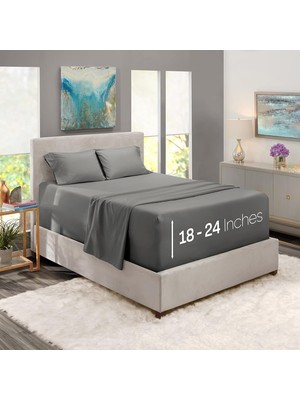 Store Ekstra Derin Cep Çarşafları - 18-24 Inç Derinliğinde Yataklara Uygun, Ekstra Derin Cep California King Size Çarşaflar, 4 Parça Cal King Çarşaf, Cal King Çarşaf Derin Cep, Kömür Taşı Gri