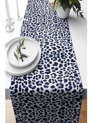 Store Pelangi Leopar Desen Leke Tutmaz Kumaş Salon Mutfak Masa Değişik Ranır Modelleri Runner, Siyah-Mavi 40 x 140