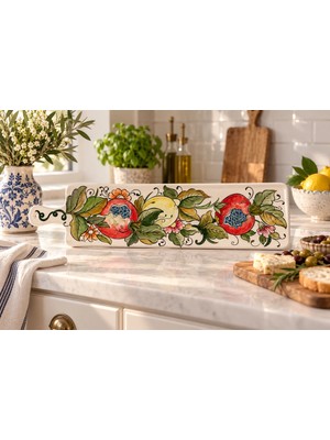 Muguetarts %100 El Emeği Vitis Seramik Dikdörtgen Sunumluk 70X20 cm