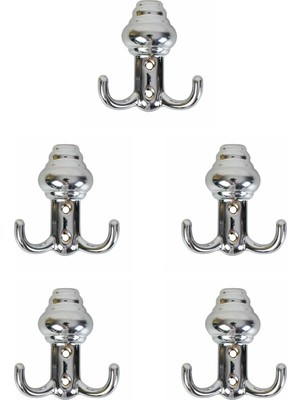 Store Metal Sarıklı Duvar Askısı, Nikel Kaplama Askı, Vestiyer ve Portmanto Için 5 Adet Çift Kancalı Dolap Içi Elbise Askılığı