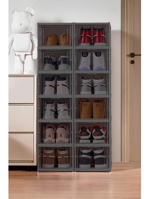 Store 6 Katlı Katlanabilir Organizer, Çok Amaçlı Ayakkabılık, Taşınabilir Portatif, 25.5 x 34.5 x 105 cm (Antrasit)