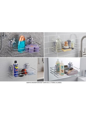 Store Vantuzlu Dikdörtgen Banyo Rafı Krom