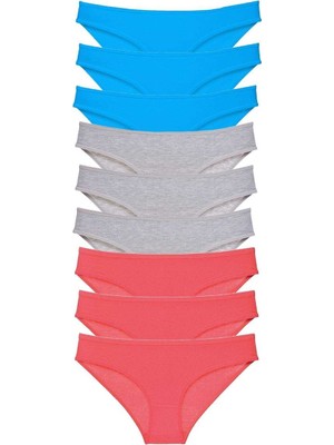 Royaleks 9 Adet Süper Eko Set Likralı Kadın Slip Külot Fuşya Gri Mavi