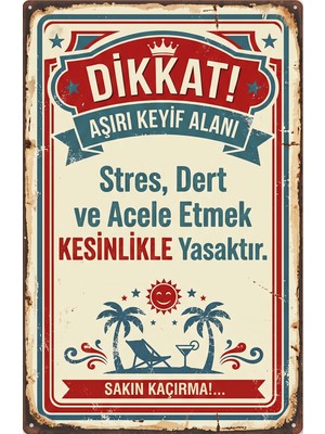 Lucena Retro Aşırı Keyif Alanı Esprili Metal Tablo Levha Vintage Duvar Panosu Tablo 20X30 cm
