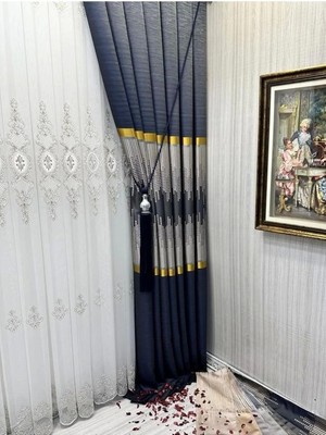 Store Amasra FT614164 V-2501 Lacivert 1/3 Sık Pileli Fon Perde Apm