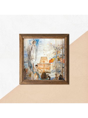 Store Pinecone Salvador Dalí Amerika’nın Kristof Kolomb Tarafından Keşfi Taş Duvar Tablosu Ahşap Çerçeveli Duvar Dekoru Wall Art 25X25CM W1-305