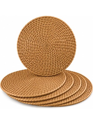 Store Sogud Hasır Supla 6’lı Set - 32 cm Yuvarlak Amerikan Servis - Doğal Hasır Görünümlü El Örgüsü Supla Takımı - Runner ve Masa Dekorasyonu Için Dayanıklı Şık Servis Altlığı - Kahverengi