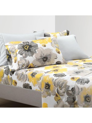 Store Leah Yumuşak Çarşaf Seti Sarı/gri 6 Parça Queen