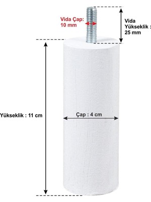 Store Ahşap Mobilya Baza Koltuk Kanepe Ayağı Vida Çapı 10 mm Beyaz