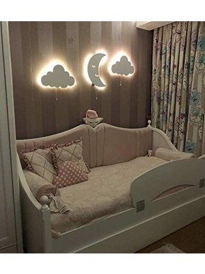 Windly Concept 3’lü Bebek Odası ve Çocuk Odası Aydınlatması Ledli Bulut ve Ay Beyaz
