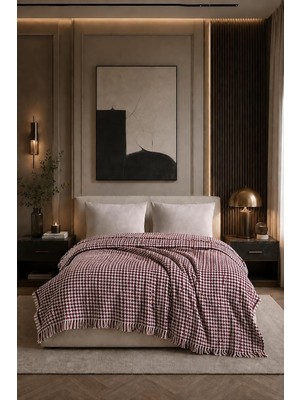 Aydogan's Bordo Çift Kişilik Pike | Kazayağı Desenli Dekoratif Yatak Örtüsü | 200X220 cm Saçaklı