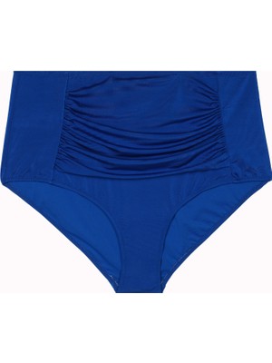 No Gossip Saks Renk Drape Detaylı Yüksek Bel Kadın Bikini Altı Polyester Elastan Esnek Kumaş