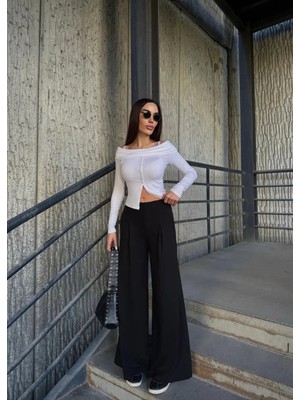 Caddebostan Moda Siyah Ispanyol Paça Kumaş Cepli Kumaş Pantolon Modern Premium Luxury Trend Tasarım Pantolon