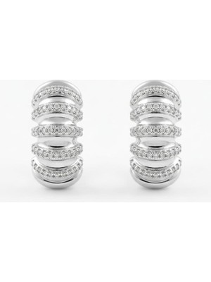 Diva Viva - Gold & Silver Kaplama Pirinç Zirkon Detay Halka Küpe