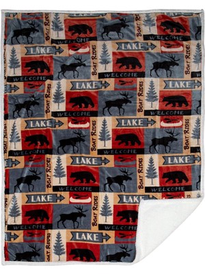 Aydogan's Inc. Lake House Rustik Kabin Sherpa Muflon Büyük Battaniye, 137,2 cm x 172,7 Cm, Mavi
