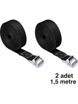 Siyah Polyester Bağlama Kayışı, 2 Adet, 1,5 Metre x 2,5 Cm, Metal Sabitleme Aparatlı