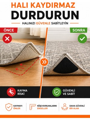 Zeyn Gross 10'lu Halı Kaydırmaz Bandı Çift Taraflı Yapışkanlı Kaymaz Halı Sabitleyici Köşe Bandı Paspas ve Kilim Sabitleme Pedi