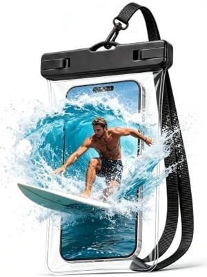 iPhone 16/15 Pro Max ve Galaxy S24+/S23 Uyumlu 7 Inç Ipx8 Su Geçirmez Telefon Kılıfı; Kordonlu, Siyah, 1 Paket