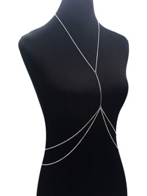 Kararmaz Stylish Vücut Zinciri, Vücut Takısı - Silver, Gri