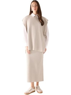 Regular Fit Basic Düz Maxi Siyah Triko Etek Gri Std
