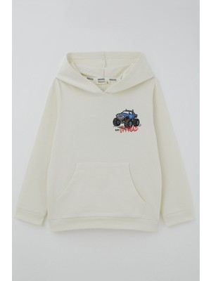 Breeze Erkek Çocuk Sweatshirt Macera Temalı Arazi Aracı Sırt Baskı Detaylı 4-8 Yaş , Ekru
