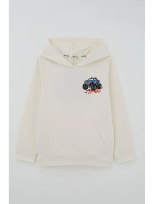 Breeze Erkek Çocuk Sweatshirt Macera Temalı Arazi Aracı Sırt Baskı Detaylı 4-8 Yaş , Krem