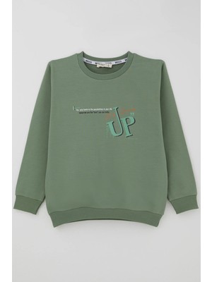 Breeze Erkek Çocuk Sweatshirt Sırt Yazı Baskı Detaylı 5-9 Yaş , Mint Yeşili