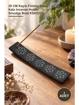 Yenilig 1 Adet Obsidyan Taşı Kayık Tütsülük – 25 cm Kayık Formlu Tütsü Kabı Incense Holder Smudge Boat KSK2223