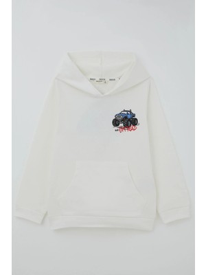Breeze Erkek Çocuk Sweatshirt Macera Temalı Arazi Aracı Sırt Baskı Detaylı 4-8 Yaş , Ekru