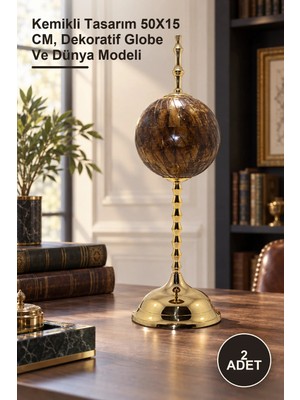 Yenilig 2 Adet Pirinç Dünya Küresi – Kemikli Tasarım 50X15 Cm, Dekoratif Globe ve Dünya Modeli