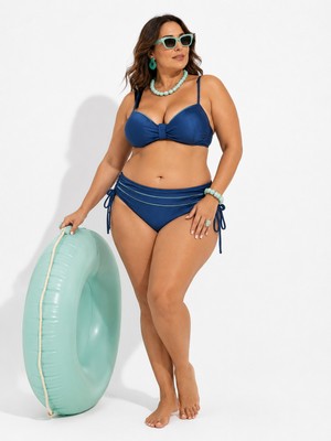Pierre Cardin Büyük Beden Balenli Straplez Kesim Sabit Pedli Ayarlanabilir İp Askılı Toparlayıcı İp Büzgülü Yüksek Bel Kadın Bikini Takım