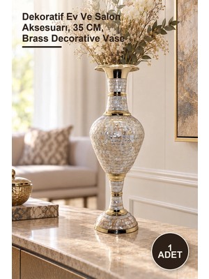 Yenilig 1 Adet Pirinç Sedefli Vazo – Dekoratif Ev ve Salon Aksesuarı, 35 Cm, Brass Decorative Vase
