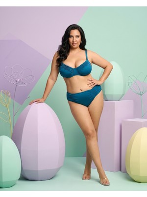 Eros Büyük Beden Telli Klasik Kesim Balenli Toparlayıcı Yüksek Bel Kadın Bikini Takım