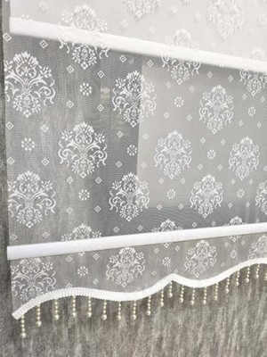 Çift Mekanizmalı Desenli Boncuklu Tül ve Stor Perde Ekru MT3049B 250X200 Ekru