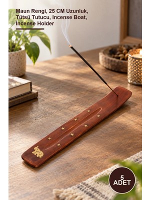 Yenilig 5 Adet Ahşap Kayık Tütsülük – Maun Rengi, 25 cm Uzunluk, Tütsü Tutucu, Incense Boat, Incense Holder