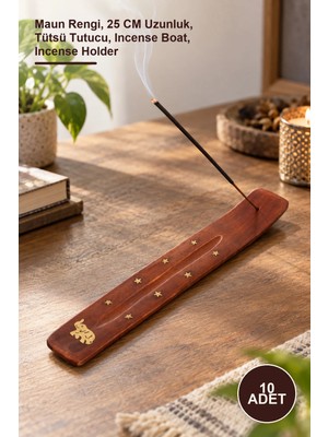 Yenilig 10 Adet Ahşap Kayık Tütsülük – Maun Rengi, 25 cm Uzunluk, Tütsü Tutucu, Incense Boat, Incense Holder