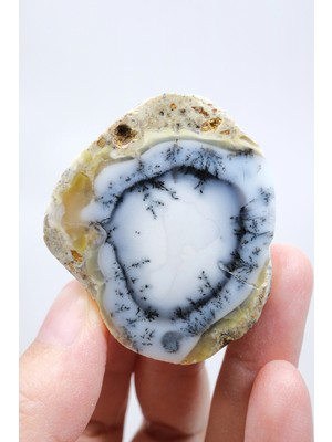 Healcrystal Halkalı Göz Desenli, Buz Mavisi ve Beyaz Dendritik Opal Örneği, 59 G